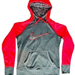 Nike Therma Fit High Funnel Neck Hooded Sweatshirt Pink Gray Women M